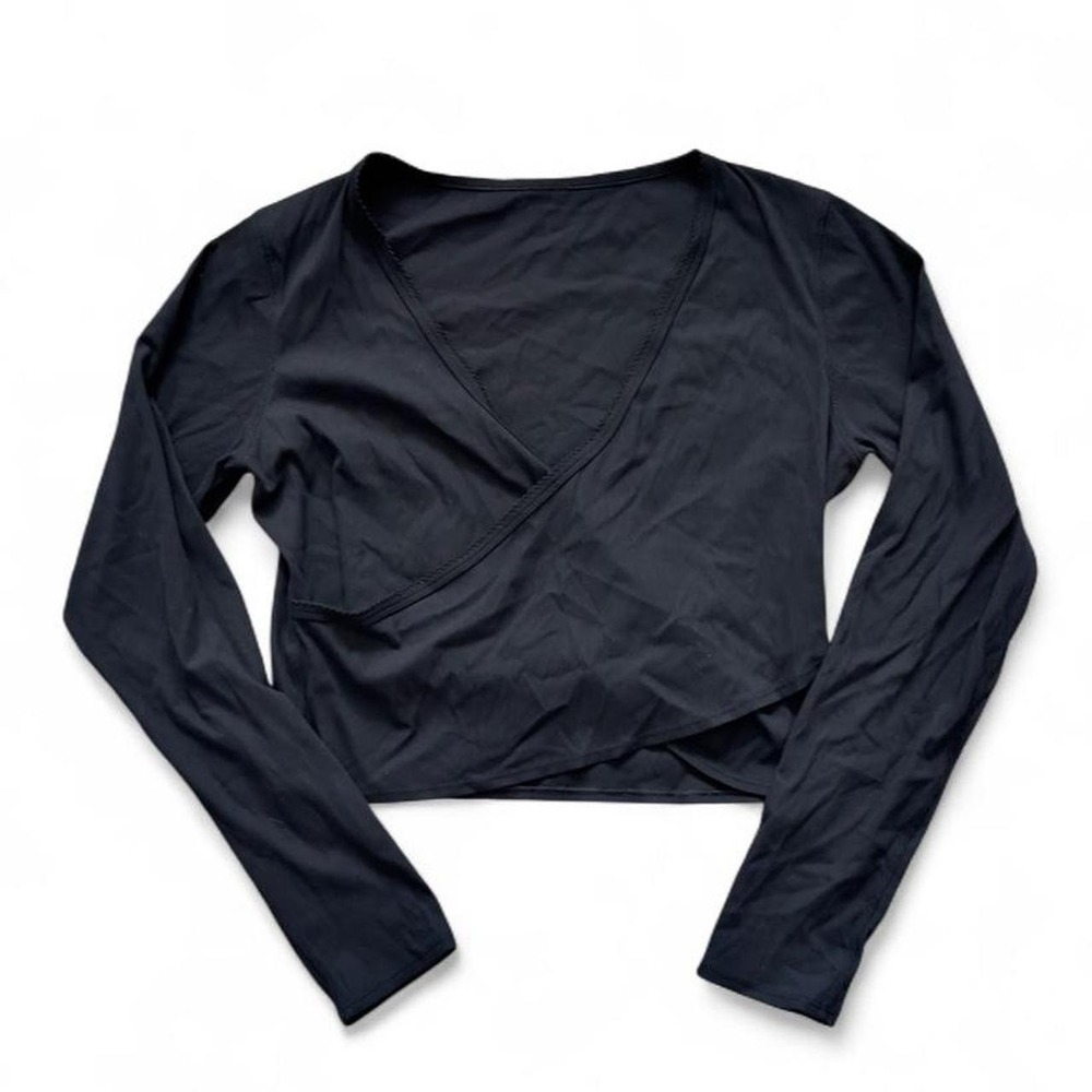 Lululemon Black Nulu Ribbed Wrap Front Long Sleeve Shirt Fit Large Pilates/Yoga